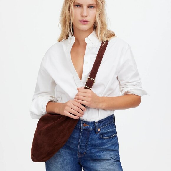 Madewell Brown Suede Essentials Curve Shoulder Bag NR387 NEW - Picture 3 of 8